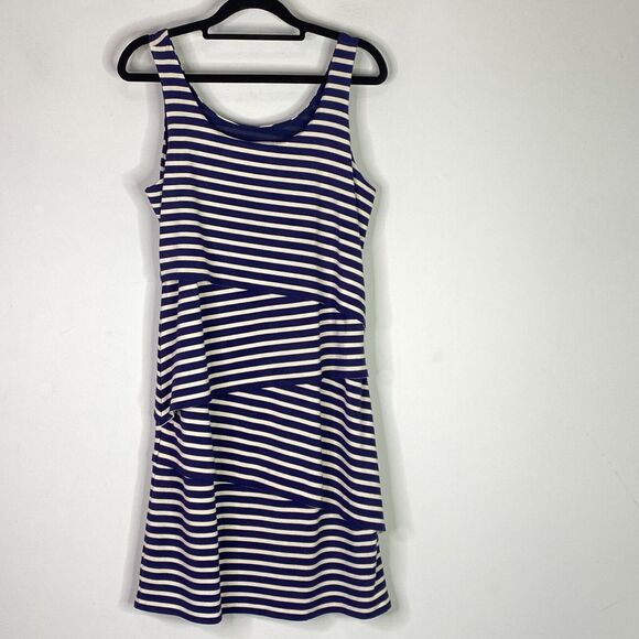 LOFT Asymmetric Sleeveless Striped Tank Dress Women's Size Small - Picture 8 of 8